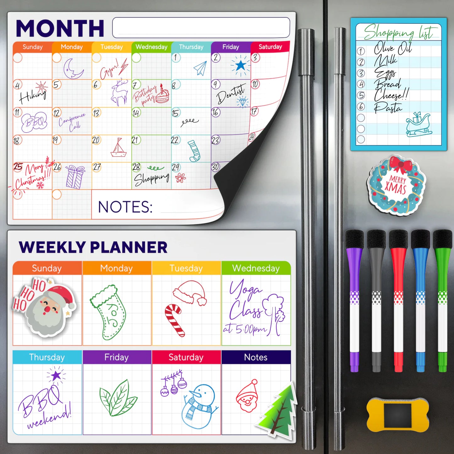 Beautiful Dry Erase Calendar Set of 3 - Magnetic Calendar for Refrigerator