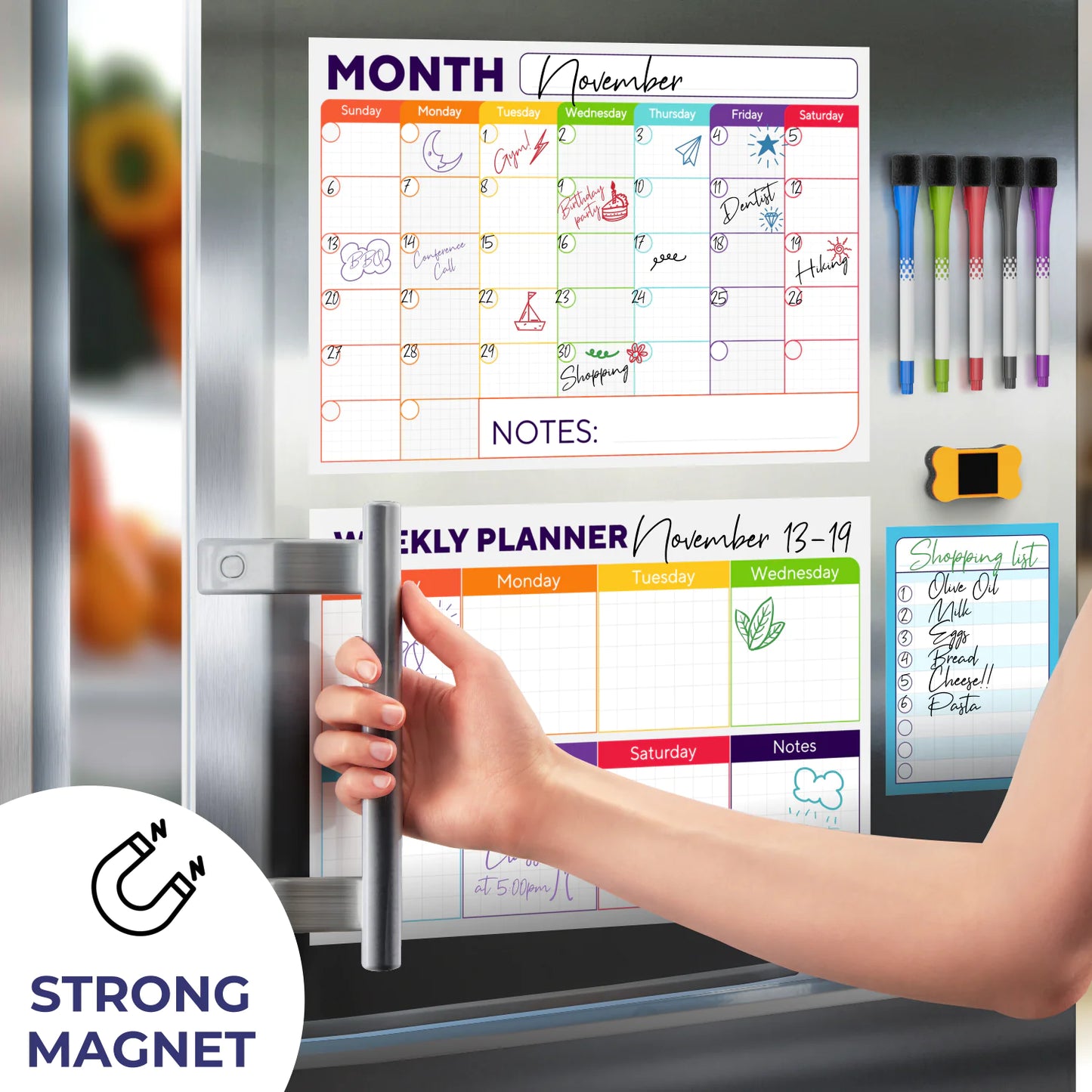 Beautiful Dry Erase Calendar Set of 3 - Magnetic Calendar for Refrigerator